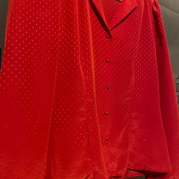 Beautiful Red 80s Jonathan Martin Button Down Secretary Blouse - Picture 2 of 4